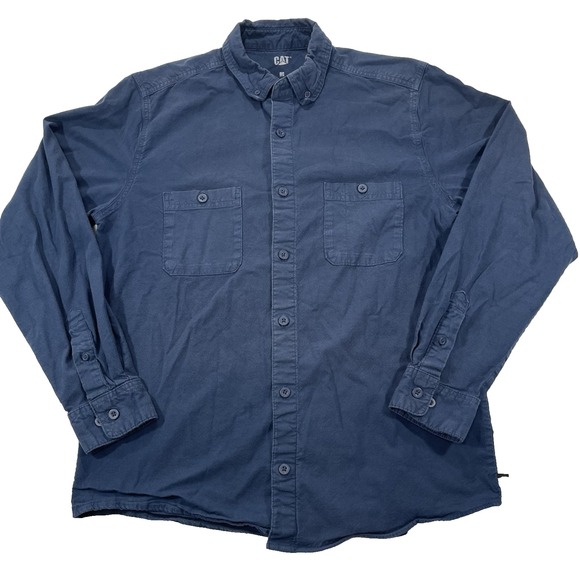 Caterpillar CAT Shirt Men's Sz‎ Medium Navy Blue Button Down Long Sleeve Pockets - Picture 2 of 11